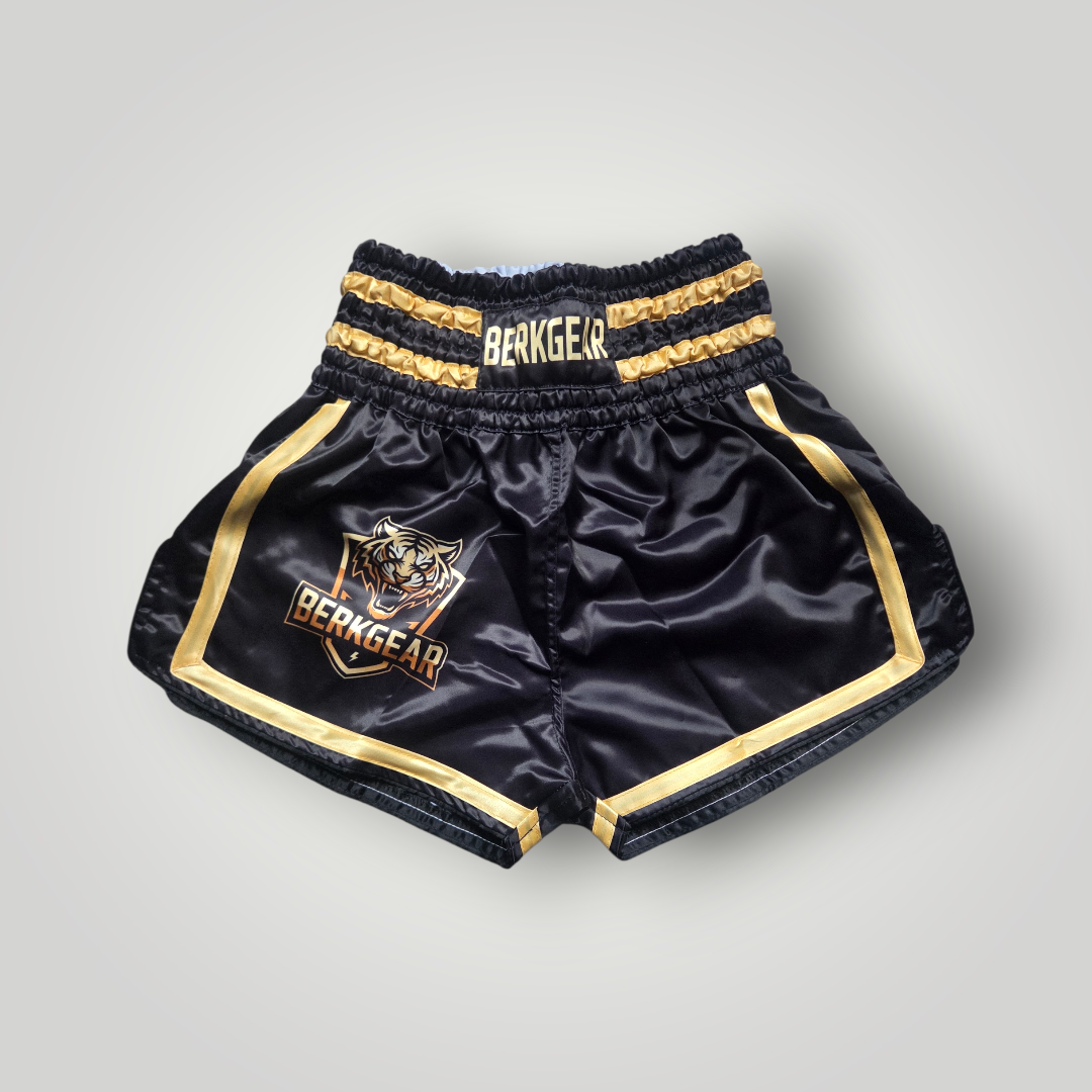 BERKGEAR Elite Muay Thai Shorts | Zwart/Goud | Tijger Logo