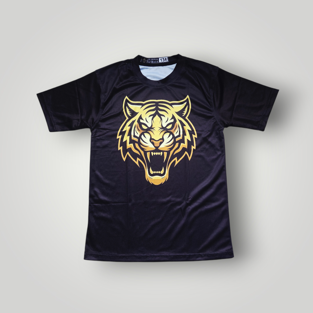 De 'Golden Roar' Performance T-Shirt - Zwart met Gouden Tijgerprint | BERKGEAR